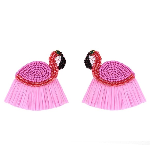 Luxe Boutique | Boho Beaded Flamingo Earrings 🦩 - Picture 2 of 3
